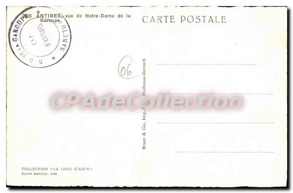 Antibes — Ansicht der Notre-Dame de la Garoupe — Braun & Cie, Imp. Fillioux, Nizza - Rückseite