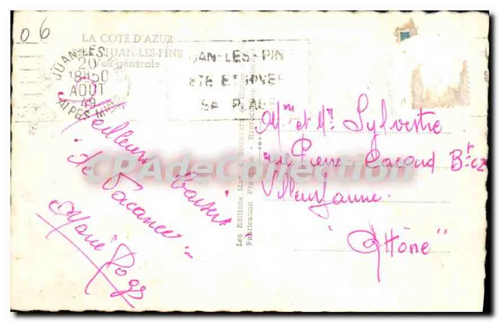 Vue de Juan-les-Pins — La Côte d'Azur — Éditions Maréchal & Boulanger - Verso