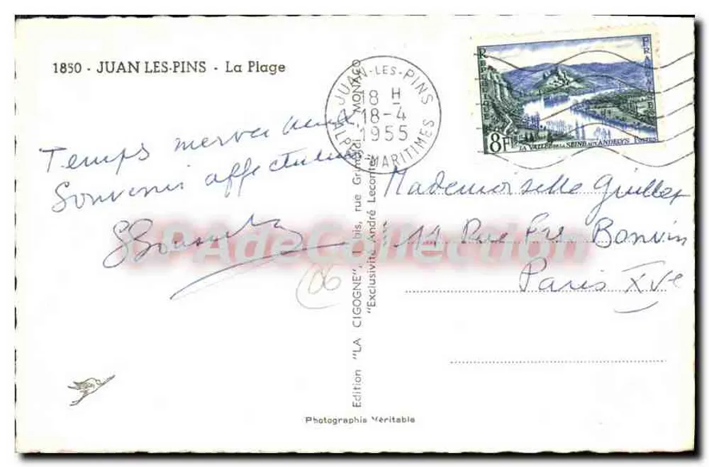 Juan-les-Pins — A Praia — Edição 'LA CIGOGNE' por André Lecomte - Verso