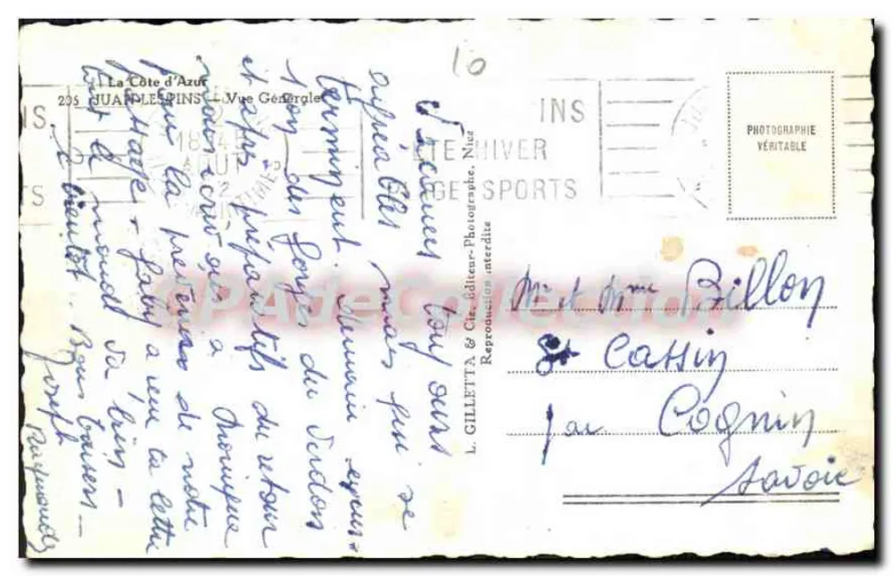 La Costa d'Azur — Vista Generale — JUAN-LES-PINS — Editore L. GILLETTA & Cie - Verso