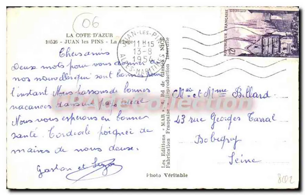 Vista de Juan-les-Pins — praia e veleiros — Edições MAR em Juan-les-Pins, n°06 - Verso