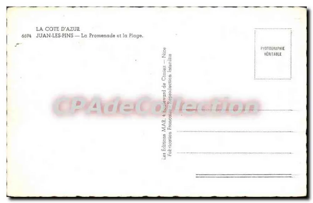 Juan-les-Pins — Die Promenade und der Strand — Editions MAR, Nice - Rückseite