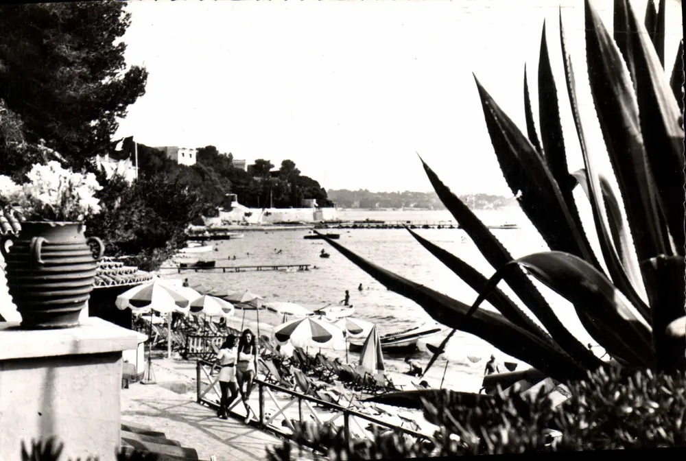 Juan-les-Pins — Blick auf den Strand von einer blühenden Terrasse — Verlag: AJAX, Nr. 714 - Vorderseite