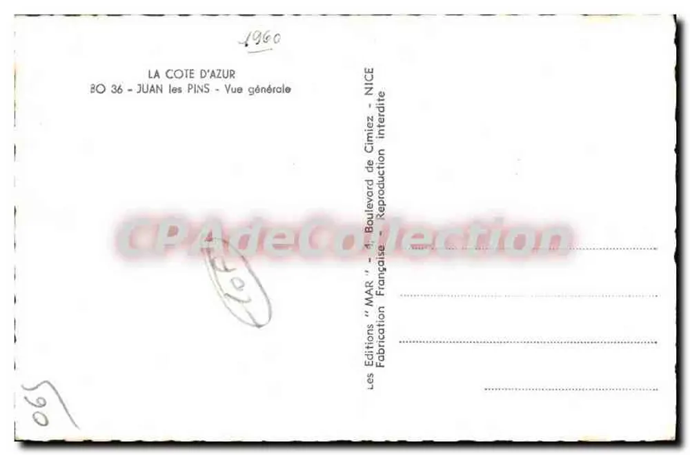 Juan-les-Pins — Vista geral — Edições 'MAR' - N° 36 - Verso