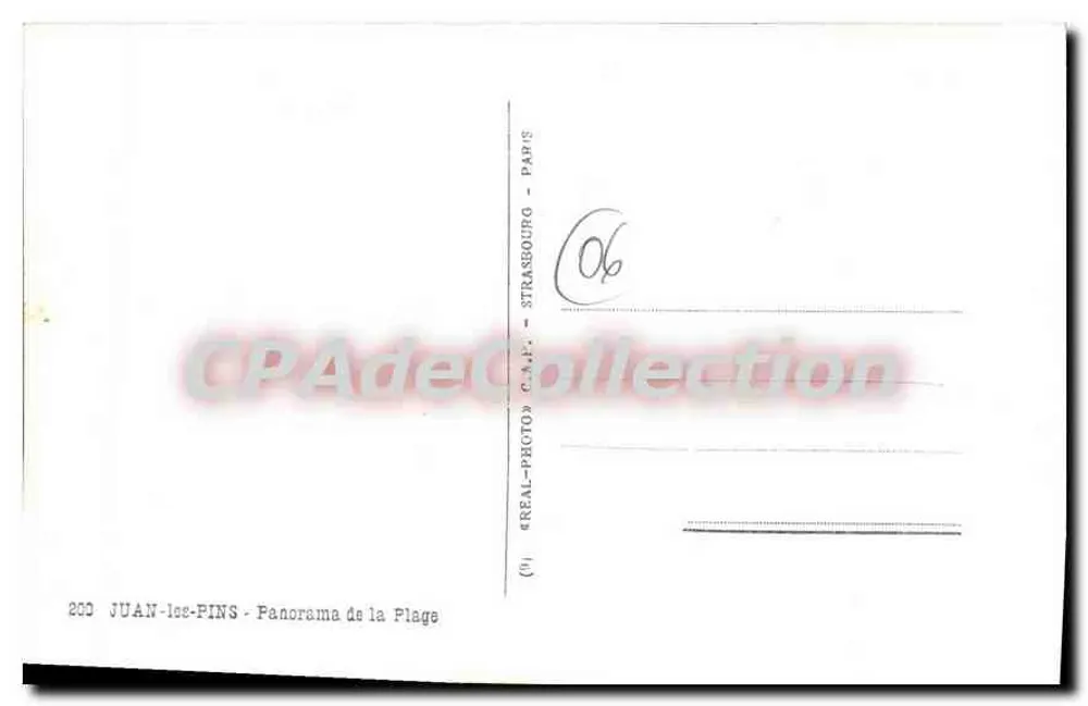 Juan-les-Pins — Panorama da Praia — « REAL-PHOTO » C.A.P. - Strasbourg - Paris - Verso