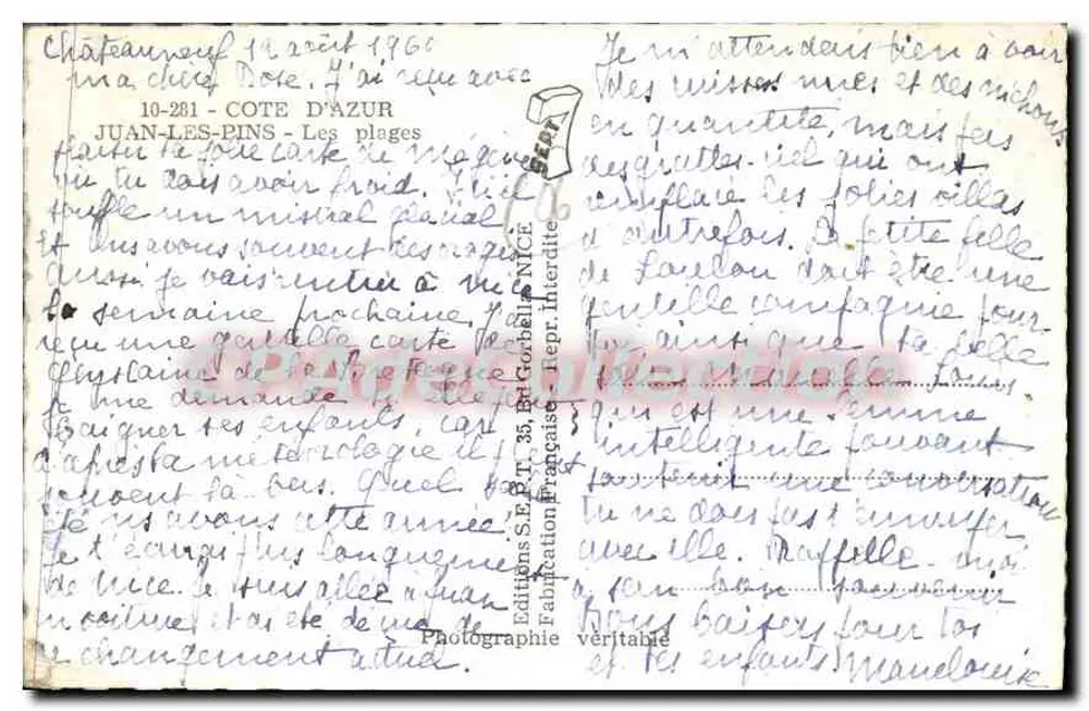 Juan-les-Pins — Praias da Costa Azul — Éditions S.P.T. 35, Bd Gambetta, Nice - Verso