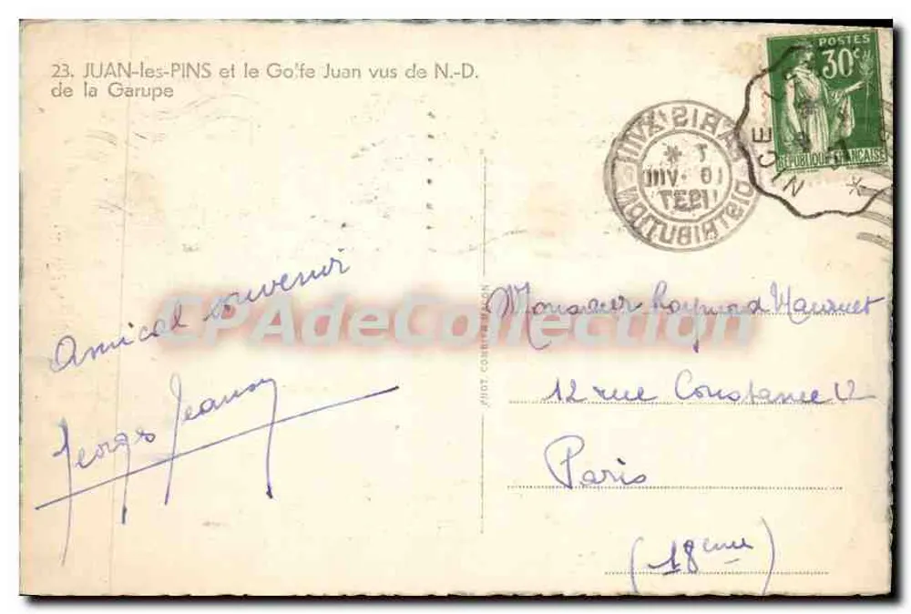 Juan-les-Pins und der Golf von Juan von N.-D. de la Garupe gesehen — Verleger Rivier, Nr. 23 - Rückseite