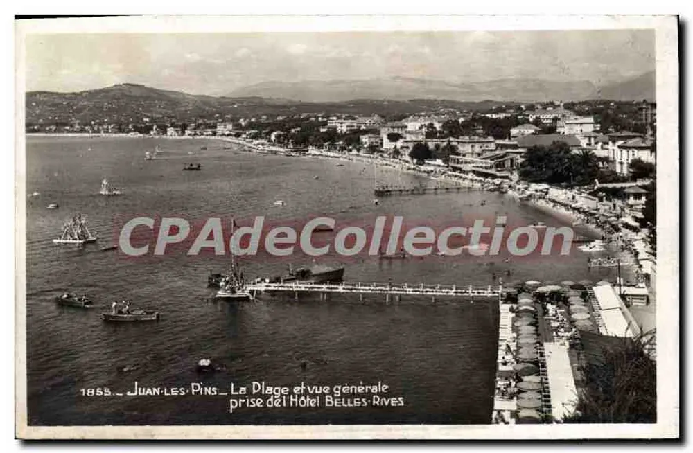 Juan-les-Pins — Allgemeiner Blick auf den Strand vom Hôtel Belles-Rives — CPAdeCollection - Vorderseite