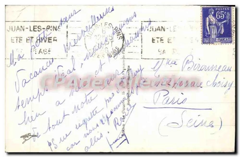 Juan-les-Pins — Allgemeiner Blick auf den Strand vom Hôtel Belles-Rives — CPAdeCollection - Rückseite