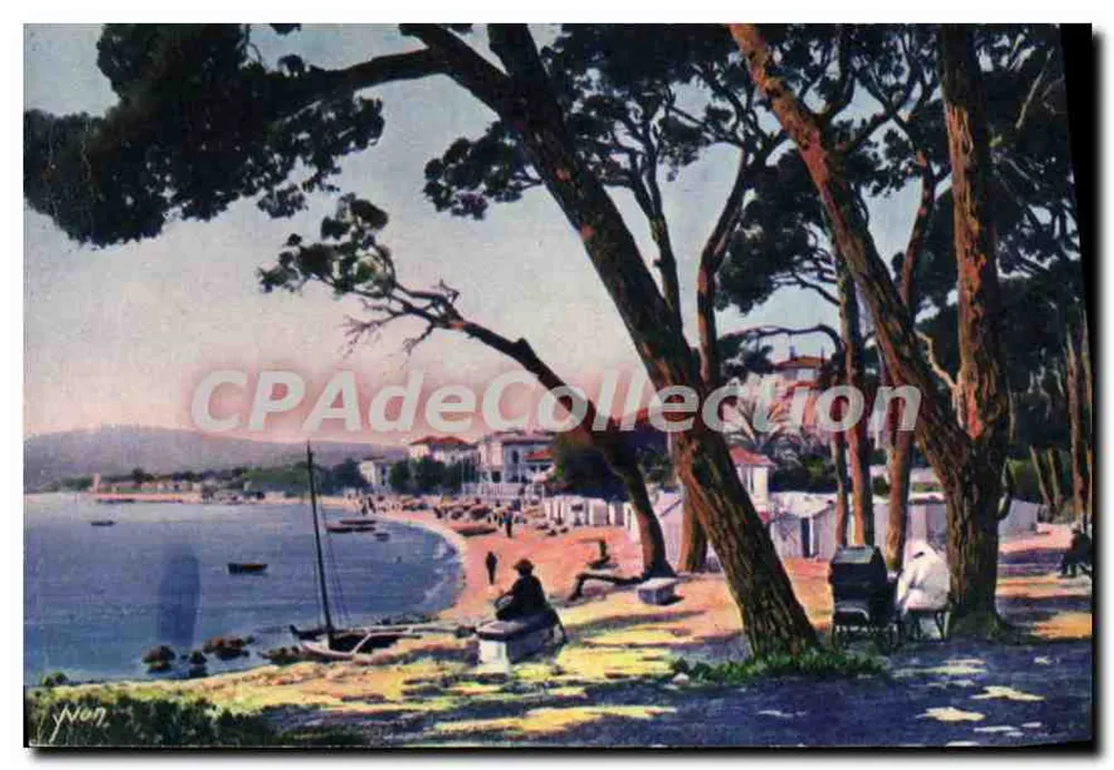 Juan-les-Pins — Die Strandansicht durch die Kiefern — Éditions d'Art Yvon, Paris - Vorderseite