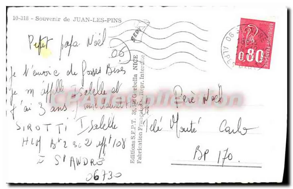 Juan-les-Pins — vista panorâmica e porto — Éditions S.F.P.T. 10-318 - Verso