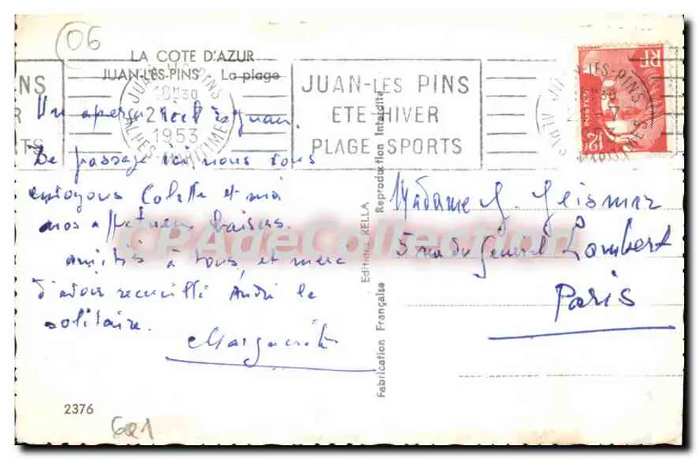 Juan-les-Pins — praia animada com barcos a vela — Edição Rella - Verso