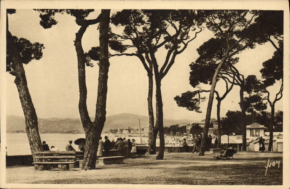 Juan-les-Pins — Blick auf den Strand durch die Kiefern — Les Éditions d'Art Yvon, Paris - Vorderseite