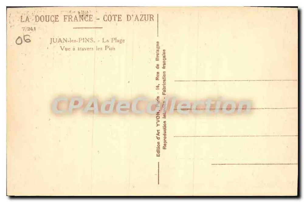 Juan-les-Pins — Visão através dos Pinheiros — Edição de Arte YVON, Paris - Verso