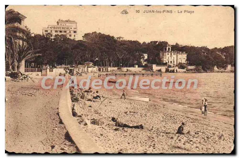 Juan-les-Pins - A Praia — Hotel Provencal visível — editor CPAAdeCollection, n° 90 - Frente