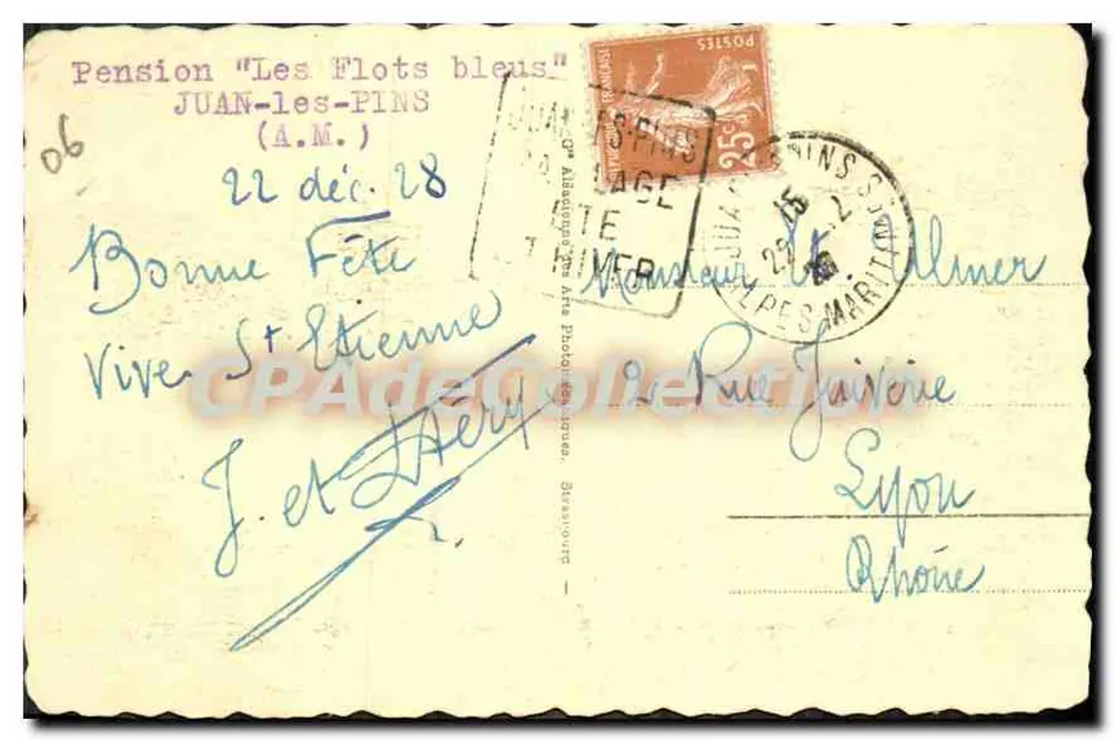 Juan-les-Pins - A Praia — Hotel Provencal visível — editor CPAAdeCollection, n° 90 - Verso