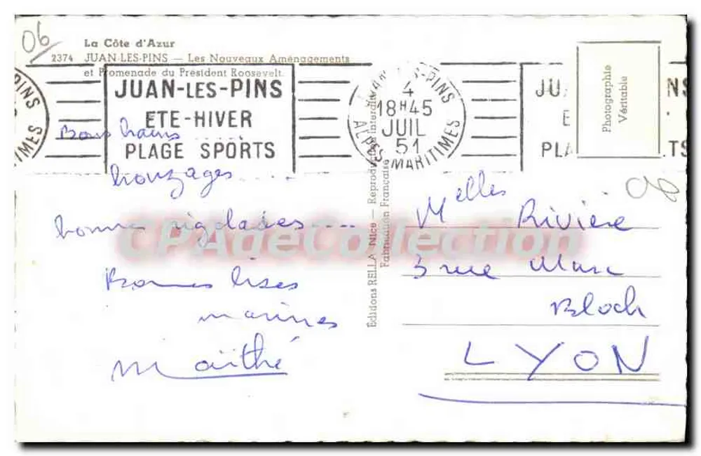 Juan-les-Pins — Strand und Promenade des Präsidenten Roosevelt — Edition Rella - Rückseite