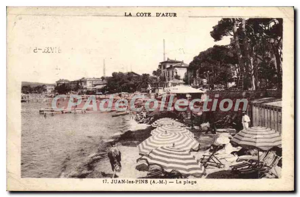 Juan-les-Pins (A.M.) — A praia — Edições d'arte Voyet, Nice - Frente