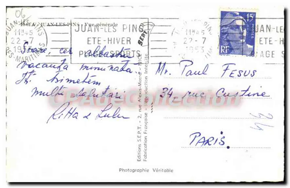 Juan-les-Pins — Vista geral — Éditions Sépts, NICE - Verso