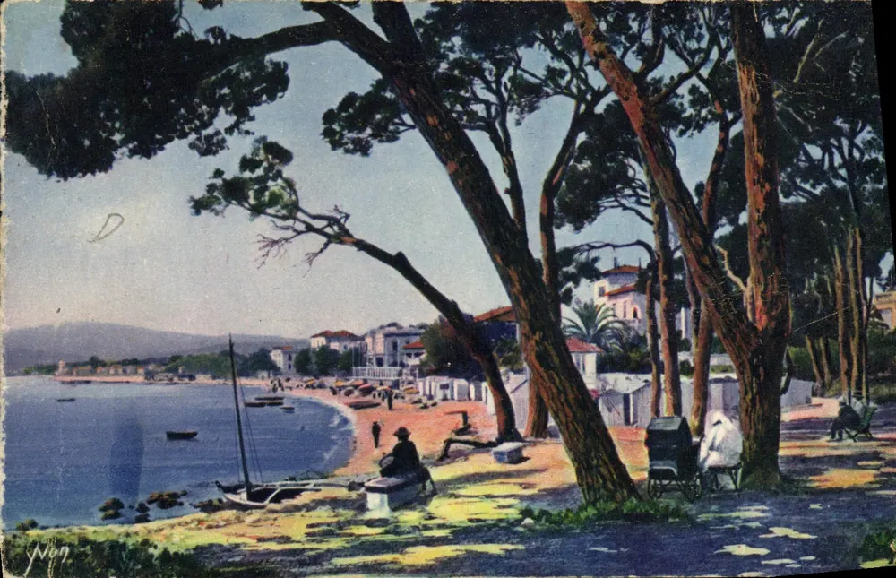 Juan-les-Pins — Blick auf den Strand durch die Kiefern — Les Éditions d'Art Yvon, Paris - Vorderseite