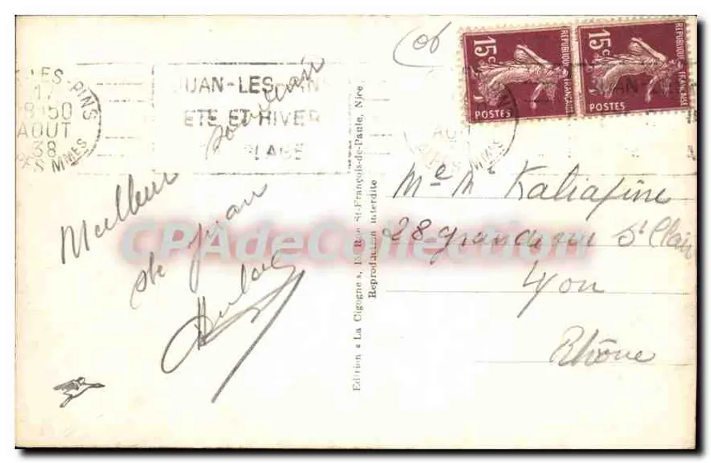 Juan-les-Pins — La Pinède und der Golfe-Juan — Verlag La Cigogne, 1857 - Rückseite