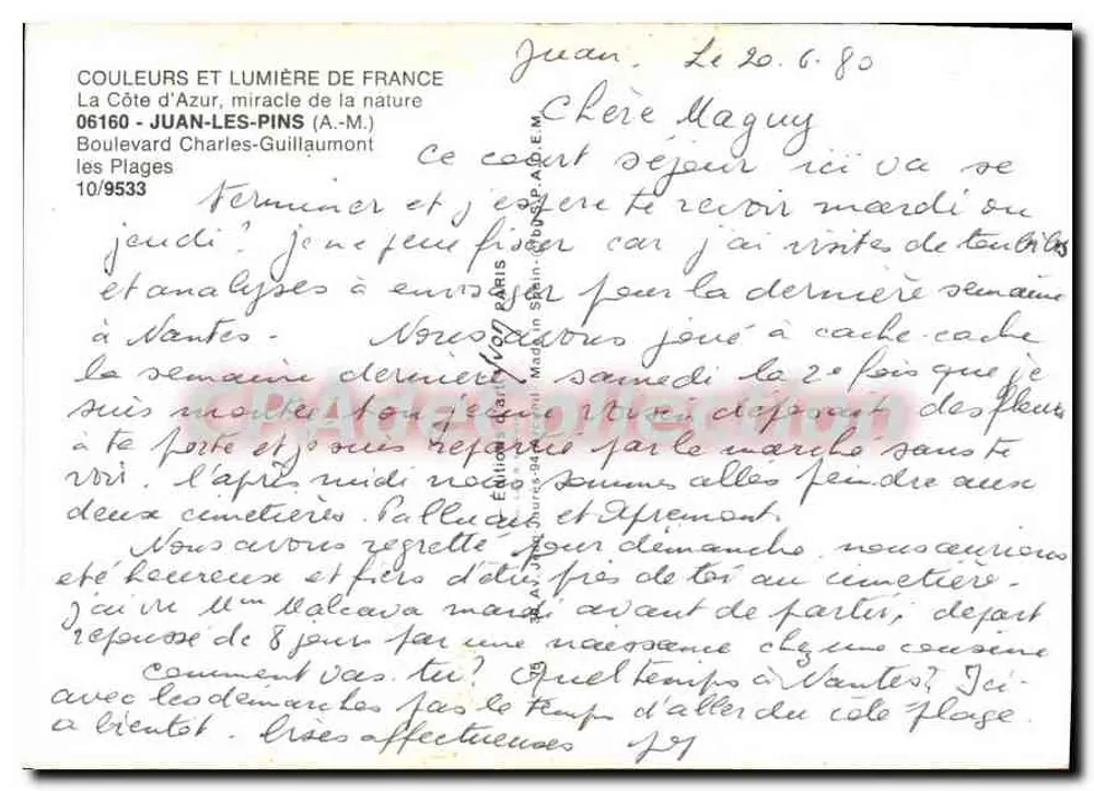 Juan-les-Pins — Die Côte d'Azur, Strand und Promenade — Verlag COULEURS ET LUMIÈRE DE FRANCE, n° 06160 - Rückseite
