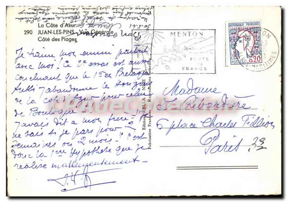 Vue de Juan-les-Pins — Côte des Plages — Éditions BLA - Verso