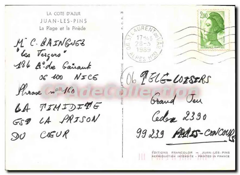 Strand von Juan-les-Pins — Francolor Editions — Nr. 160 - Rückseite