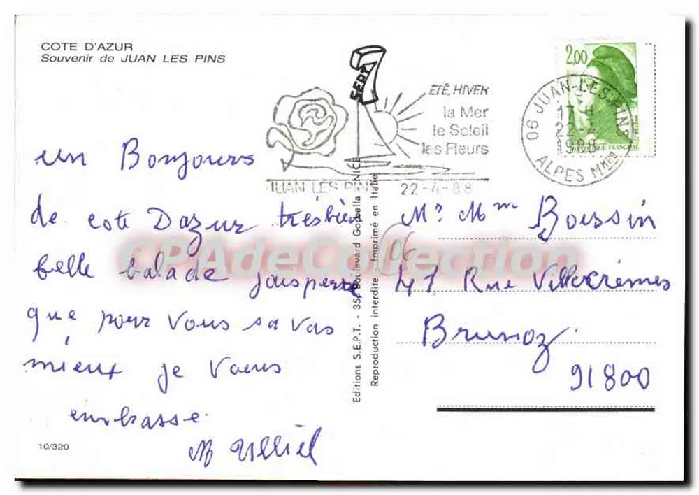 Juan-les-Pins — vista panorâmica — Edições S.E.P.T. n°10/320 - Verso