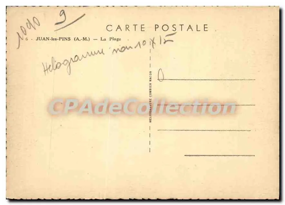 Juan-les-Pins — A Praia — Hellogramme Combier Macon - Verso