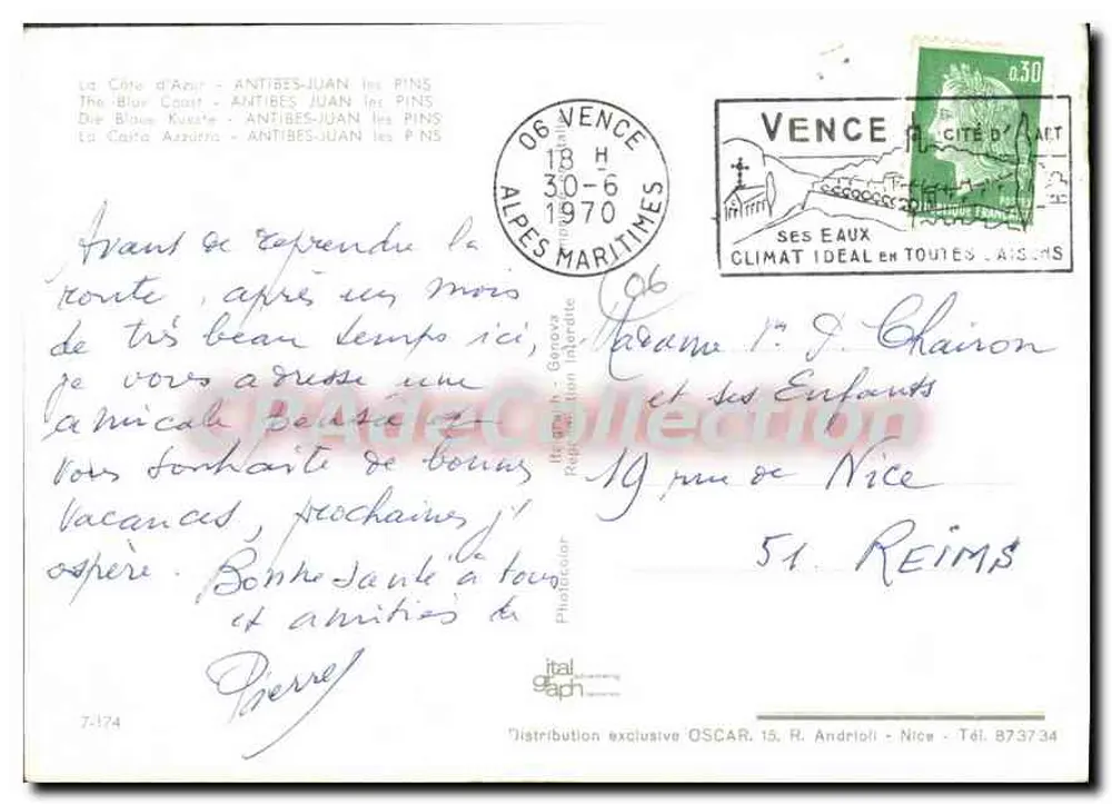 Juan-les-Pins — Lembrança de Juan-les-Pins — Distribuição exclusiva OSCAR, 15, R. Andrioni - Nice - Verso