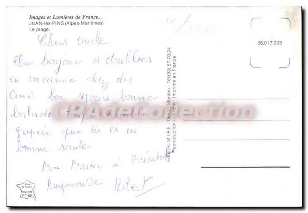 Juan-les-Pins — praia — Edições M.I.R.E. (06.017.003) - Verso