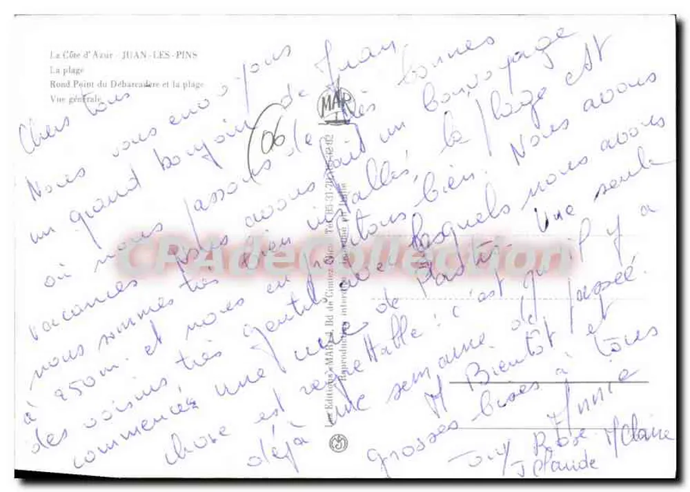 Juan-les-Pins — visão geral e praia — editor não identificado - Verso
