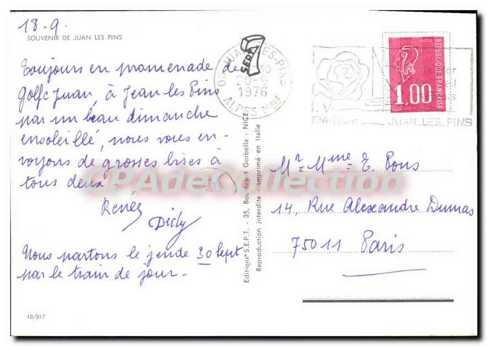 Juan-les-Pins — vista panorâmica — Edições SE.P.T. - Impresso na Itália - Verso