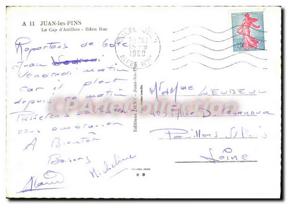 Juan-les-Pins — O Cabo de Antibes - Eden Roc — Edições DENY - Verso