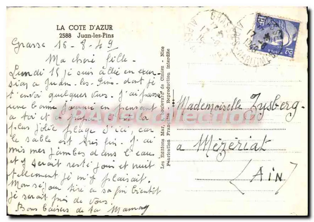 Vista panorâmica e atividades em Juan-les-Pins — Lembrete — Les Éditions Mar, Juan-les-Pins - Verso