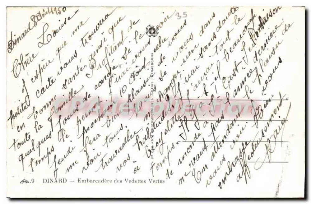 Dinard — Embarcadouro das Vedettes Verdes — Bilhete postal antigo n°35, editor Cie des Chambres d'Amis - Verso