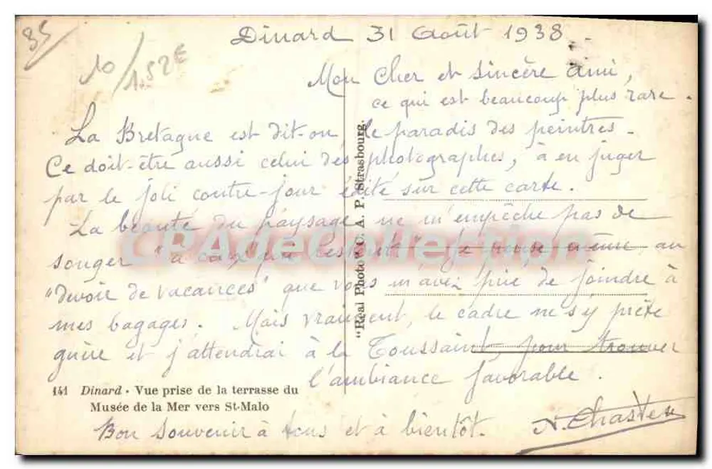 Dinard — Ansicht vom Terrassenbereich des Meermuseums in Richtung St-Malo — Cap - Rückseite