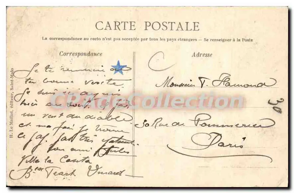 Dinard — A Ponta da Malouine — Costa da Esmeralda — editor H. Le Maillot, n°161 - Verso