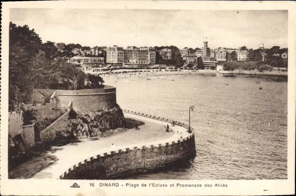 Dinard - Strand der Ecluse und Promenade der Alliierten — Antike Ansichtskarte n°16, Verlag ABA - Vorderseite