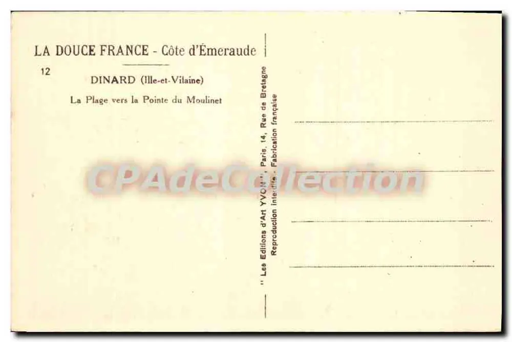 Dinard — A Praia em direção à Ponta do Moulinet — Les Éditions d'Art Yvcon, Paris - Verso