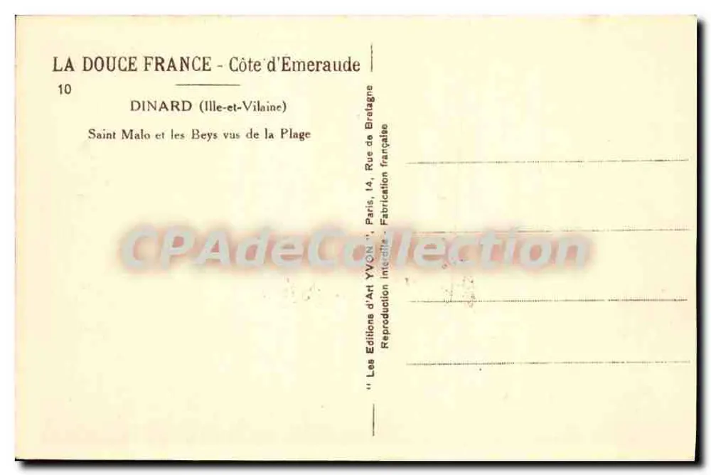 Dinard — Blick auf Saint Malo und die Bays von der Strand — Les Éditions d'Art YVON - Rückseite