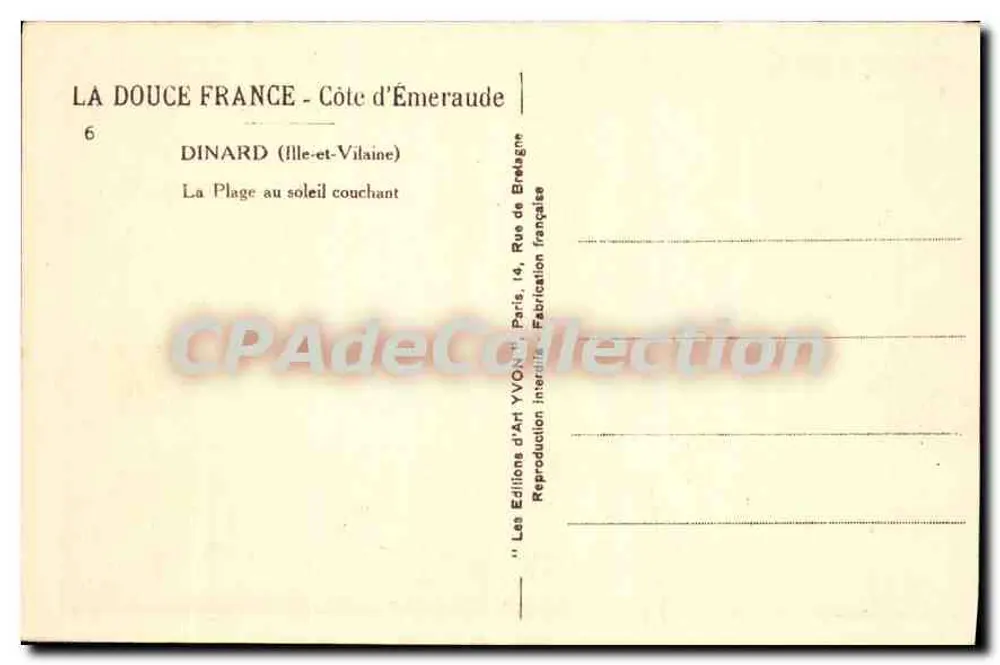 Dinard (Ille-et-Vilaine) — A Praia ao pôr do sol — Edições d'Art YVON - Verso