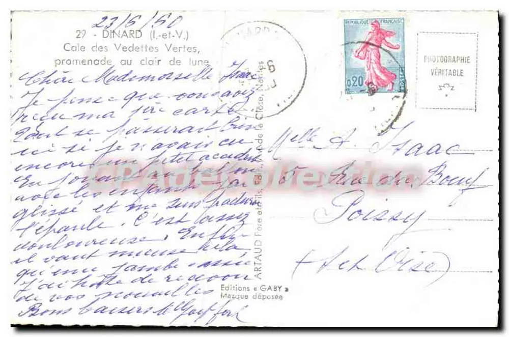 Dinard — Cale des Vedettes Vertes — Editions Gaby - Rückseite