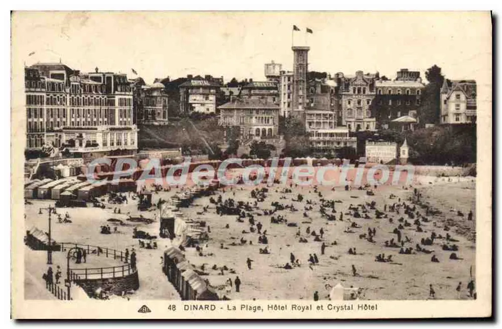 Dinard - Der Strand, Hotel Royal und Hotel Crystal — Antike Ansichtskarte, Nr. 48 - Vorderseite