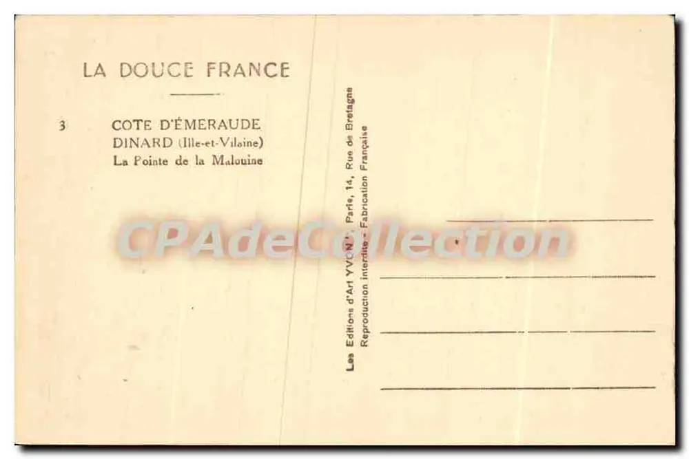 A Ponta da Malouine — Dinard (Ille-et-Vilaine) — Edições de Arte YVC-NI - Verso