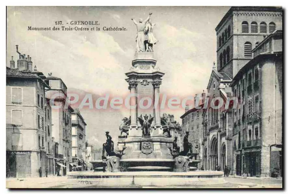 Grenoble — Monument des Trois-Ordres und die Kathedrale — C. Baffert, Grenoble - Vorderseite