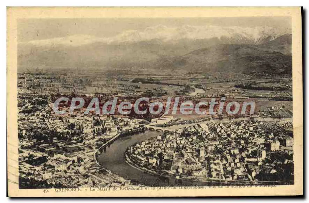 Grenoble — Der Belledonne-Massiv und die Grenayac-Ebene, Aussicht von der Seilbahnstation - Vorderseite