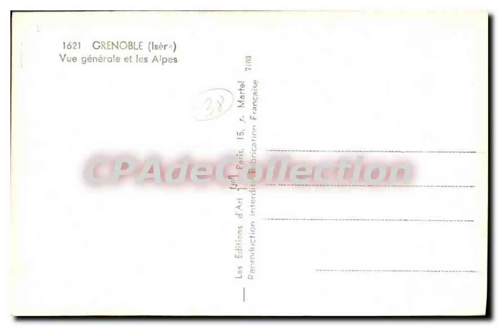 Grenoble (Isère) — Vista geral e as Alpes — Éditions d'Art Interdiction Française - Verso