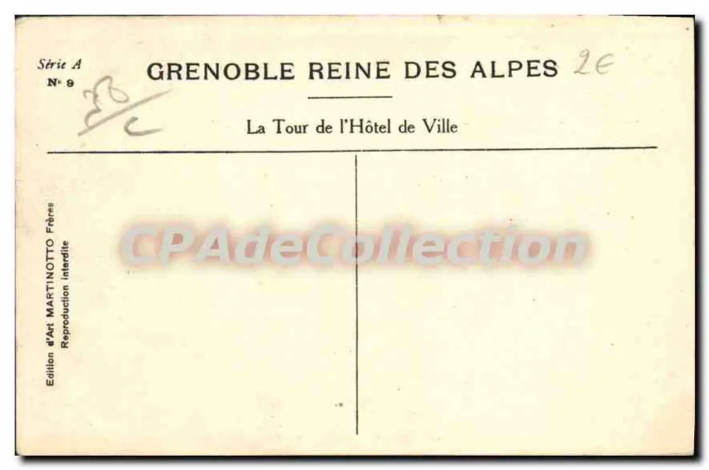 Grenoble Königin der Alpen — Die Turm des Rathauses — Kunstausgabe MARTINOTTO Frères, Serie A N°9 - Rückseite